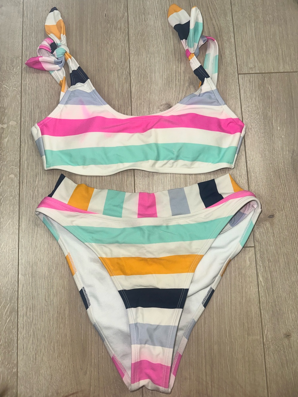 GB girls Multicolor Stripe Bikini - Pink, Mint, Yellow, Navy